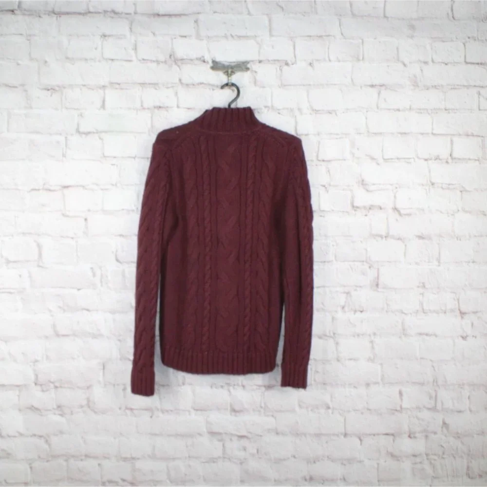LL Bean Red Cotton Double L Cable Zip Cardigan Sweater Size S - Picture 9 of 10